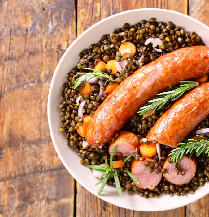 Saucisses aux lentilles façon grand-mère