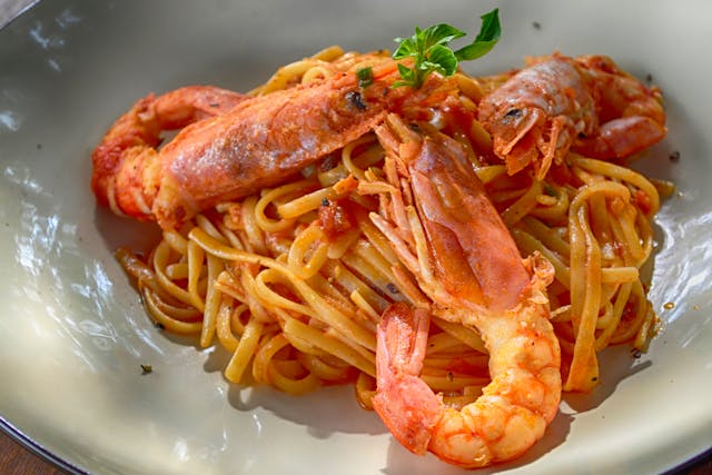 Pâtes aux crevettes et ail